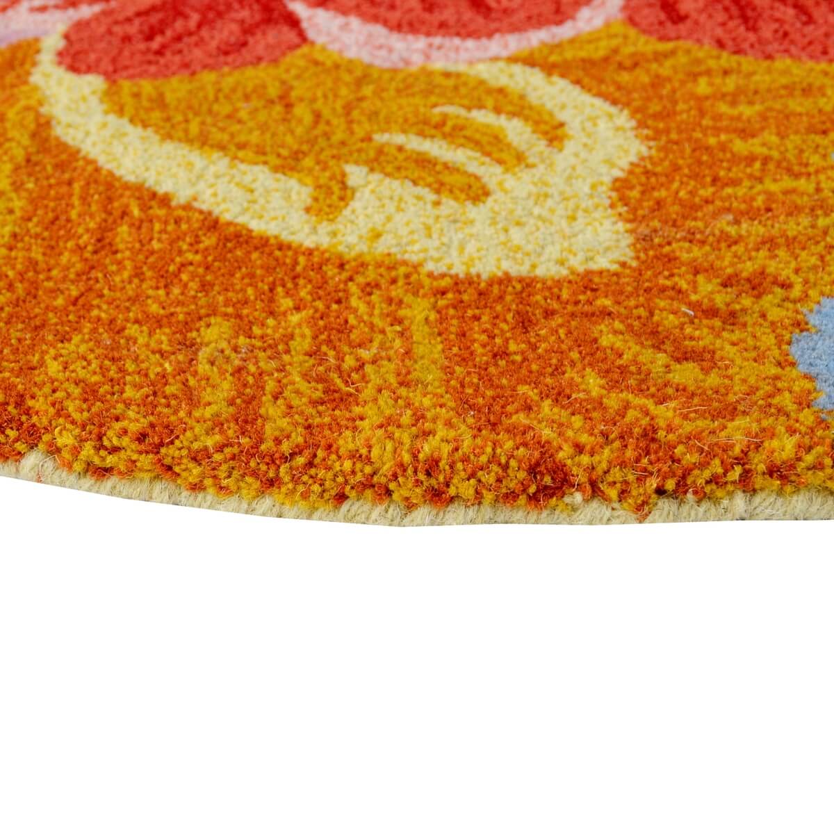 Vibrant Flowers Woolen Rug - Round