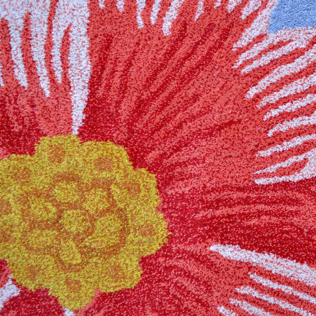 Vibrant Flowers Woolen Rug - Round