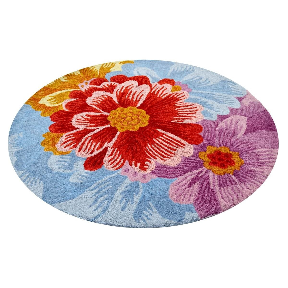 Vibrant Flowers Woolen Rug - Round