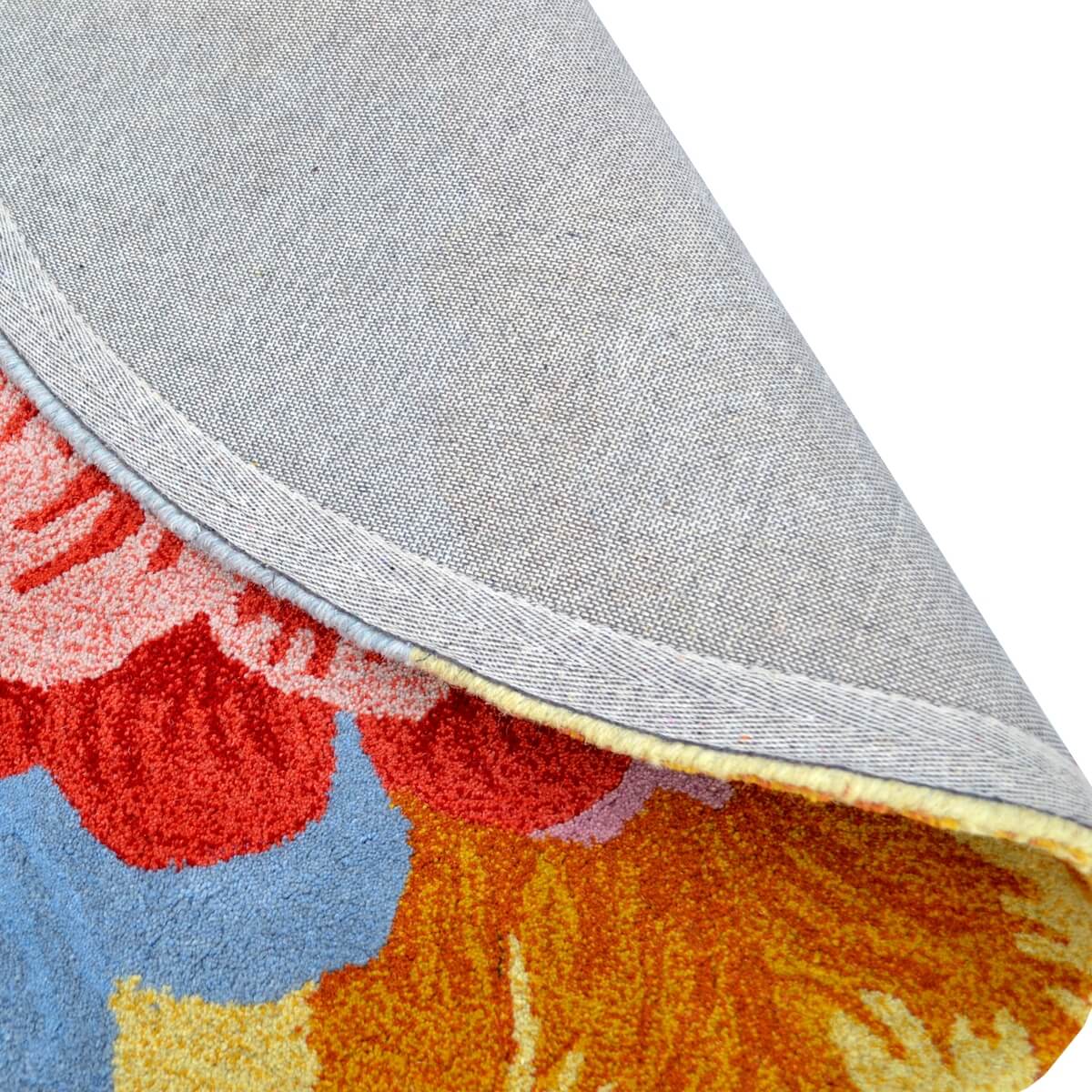 Vibrant Flowers Woolen Rug - Round