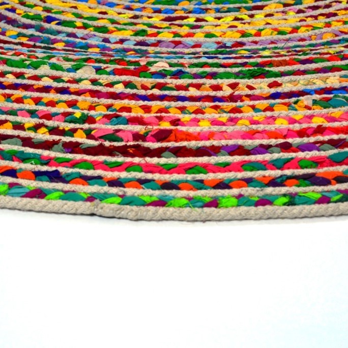 Vibrant Recycled Tribal Pattern Cotton Rug - Round