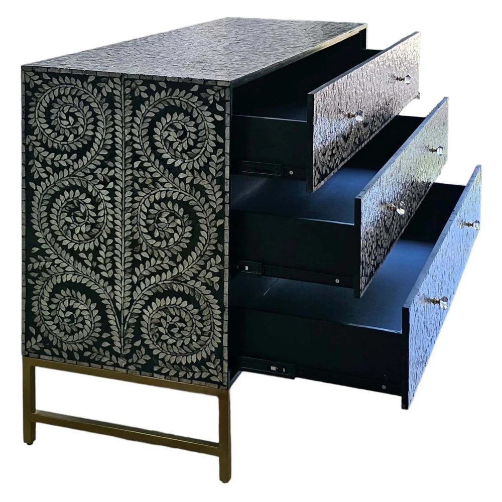 Vine-Inspired Enchanting Pearl Chest of 3 Drawers