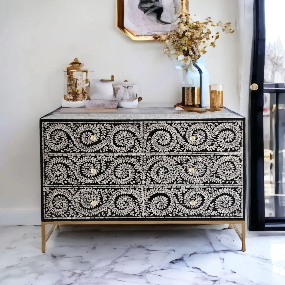 Vine-Inspired Enchanting Pearl Chest of 3 Drawers