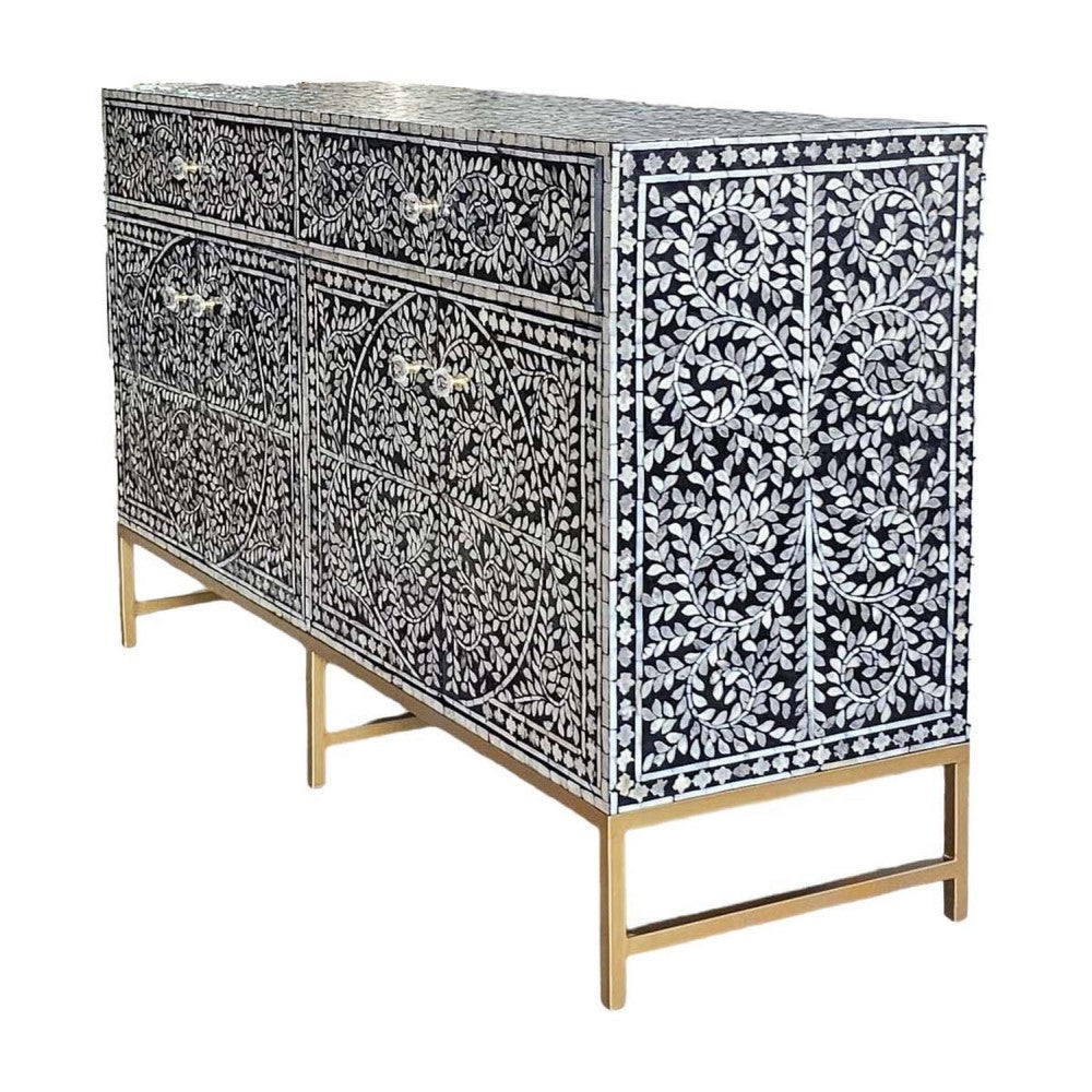 Vine-Inspired Enchanting Pearl Chest of 3 Drawers 4 Doors