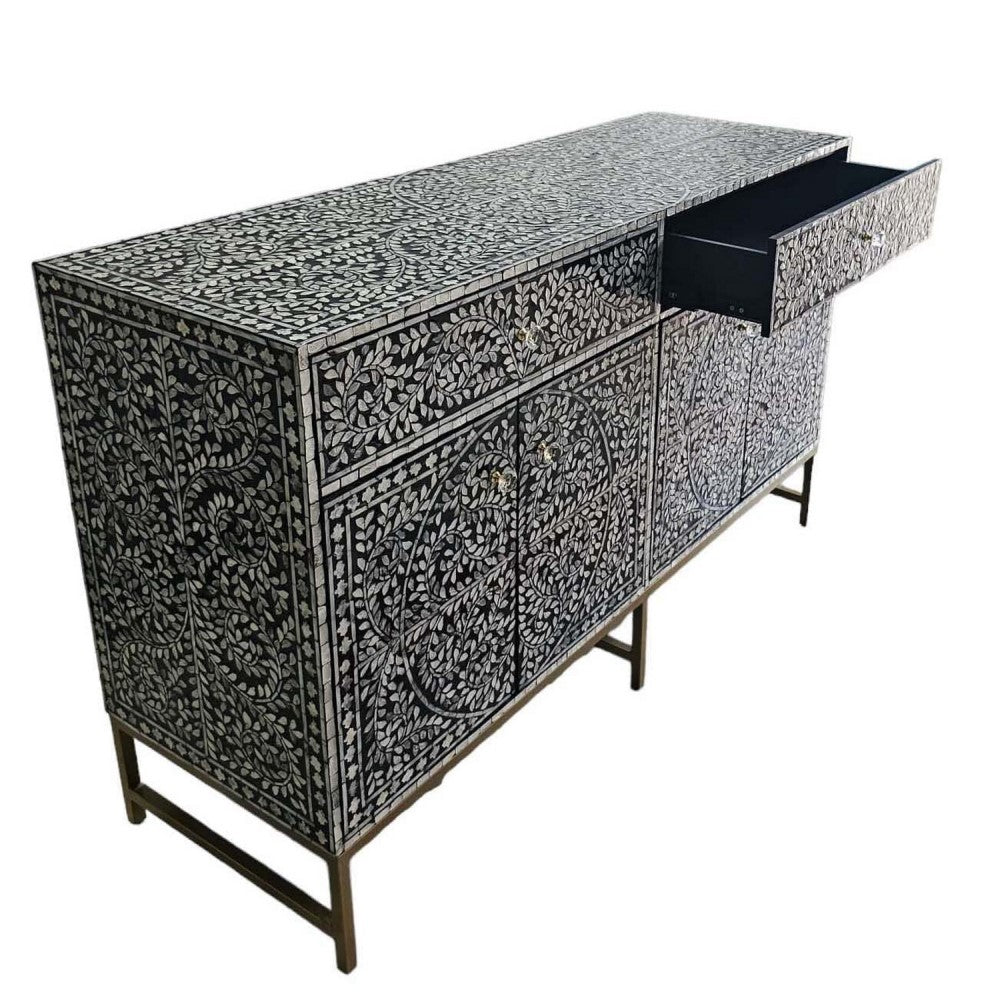 Vine-Inspired Enchanting Pearl Chest of 3 Drawers 4 Doors