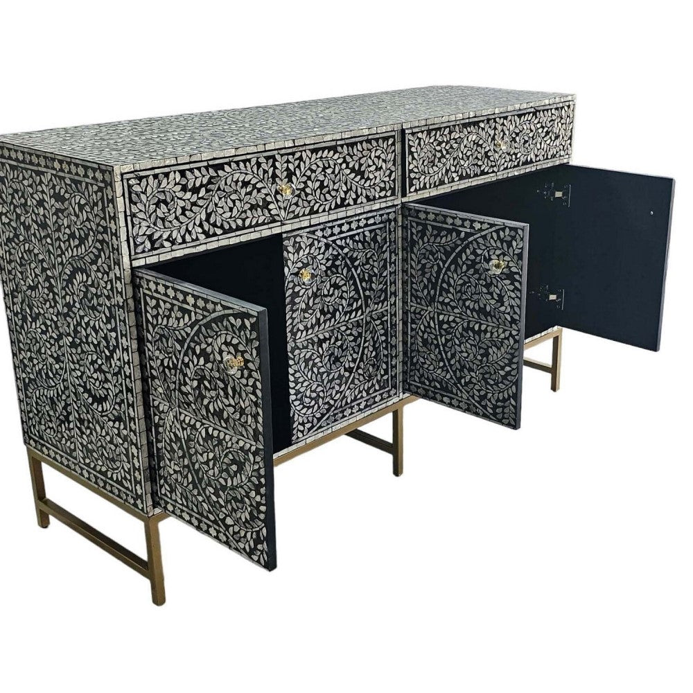 Vine-Inspired Enchanting Pearl Chest of 3 Drawers 4 Doors