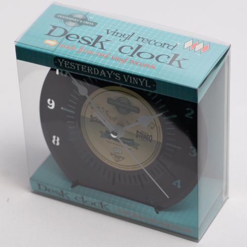 Vinyl Desk Clock with Stand - Retro Yellow & Green Design