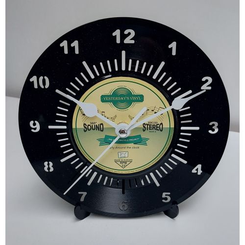 Vinyl Desk Clock with Stand - Retro Yellow & Green Design