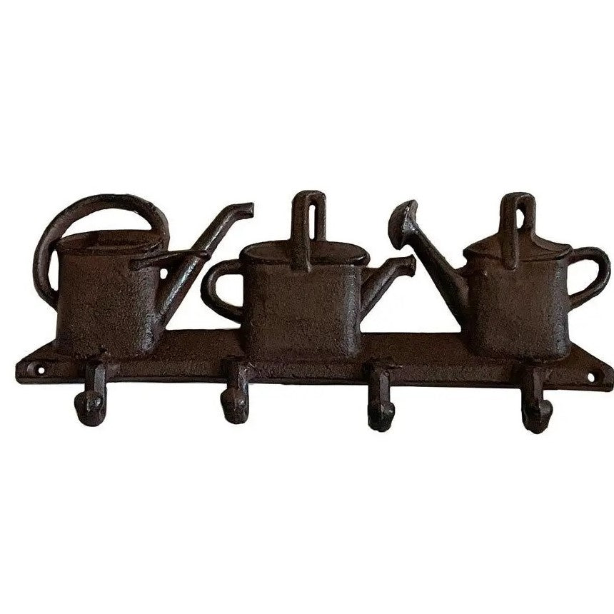 Watering Cans 4 Hooks Cast Iron Wall Hanging - Antique Rust