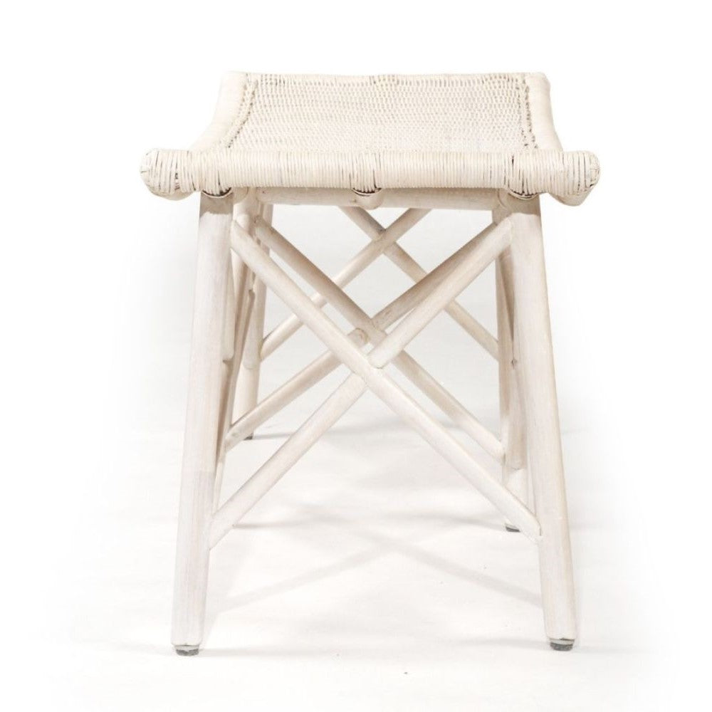 Wavy Modern Coastal Style Rattan Bench - White