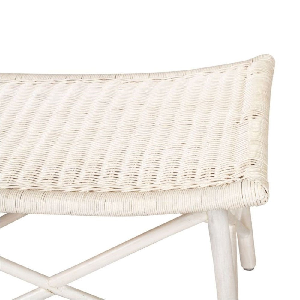 Wavy Modern Coastal Style Rattan Bench - White