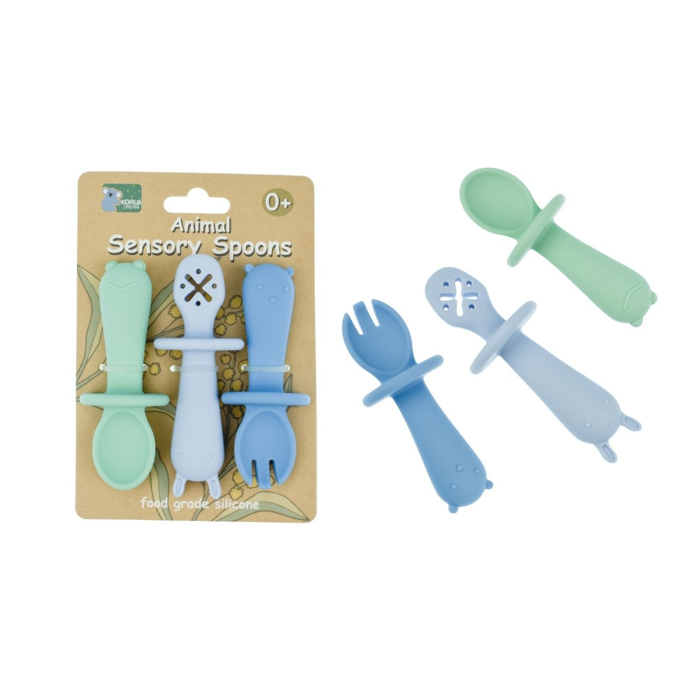 Whimsy Bites Silicone Animal Sensory Spoons - Blue & Green