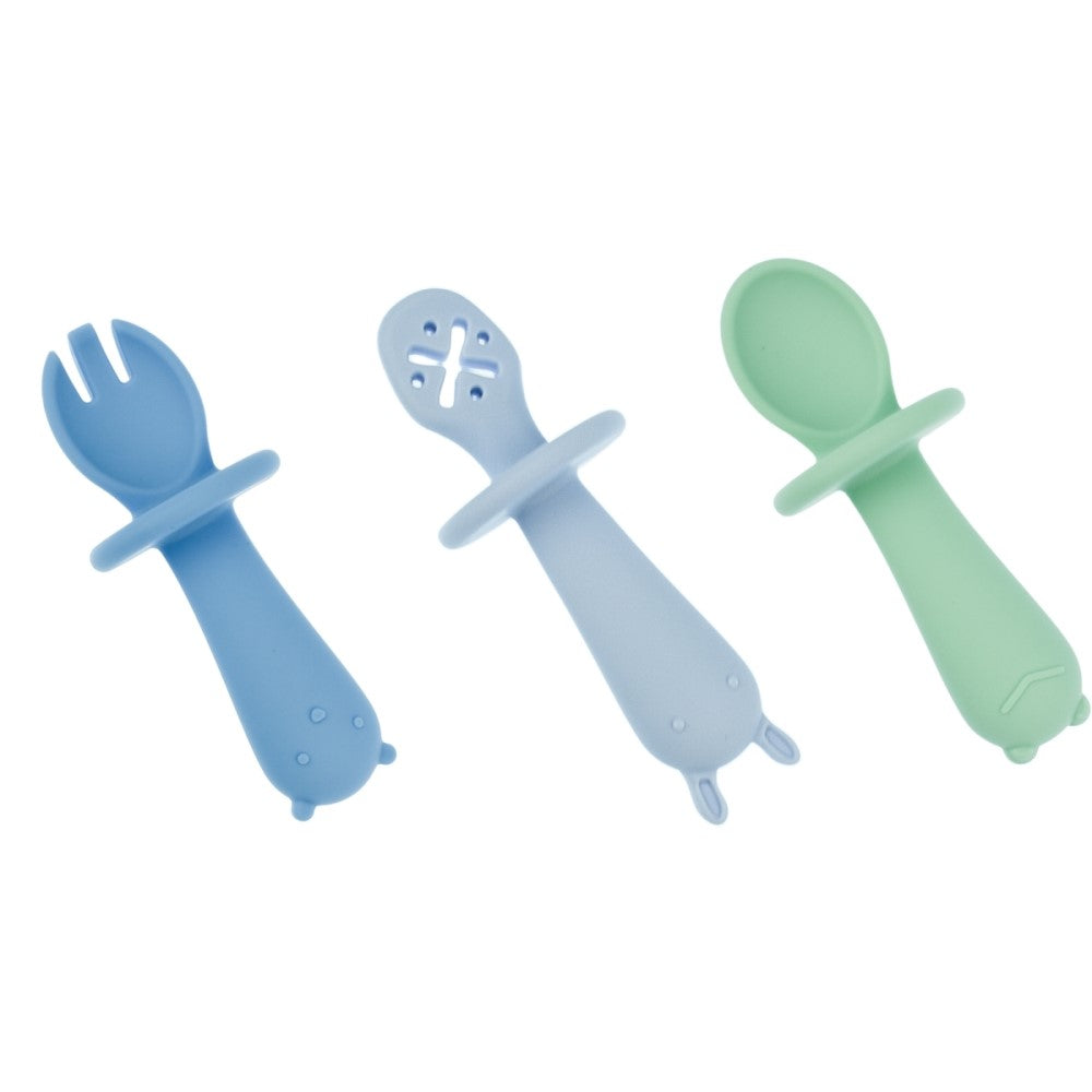 Whimsy Bites Silicone Animal Sensory Spoons - Blue & Green