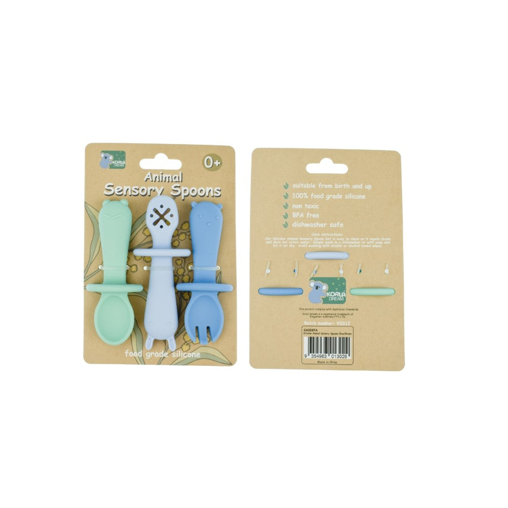 Whimsy Bites Silicone Animal Sensory Spoons - Blue & Green