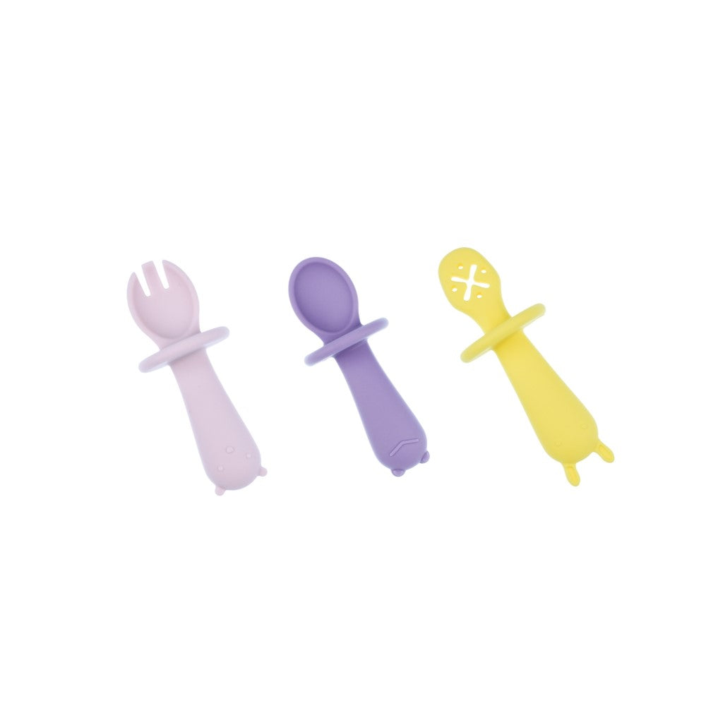 Whimsy Bites Silicone Animal Sensory Spoons - Pink & Yellow