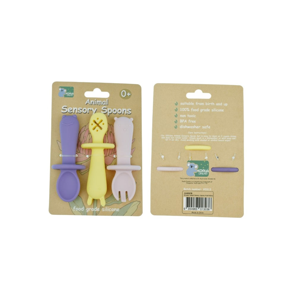 Whimsy Bites Silicone Animal Sensory Spoons - Pink & Yellow