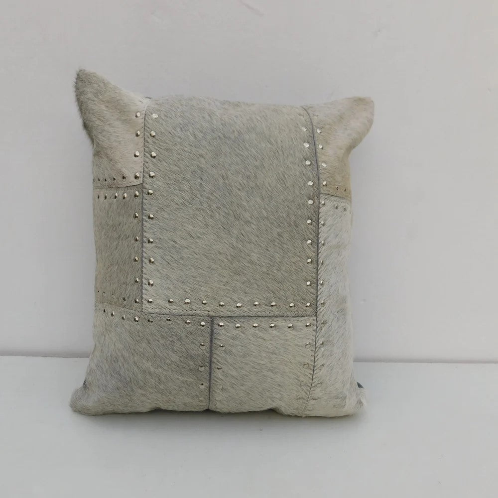 White Gold Cowhide Patchwork Cushion Cover 40 x 40cms