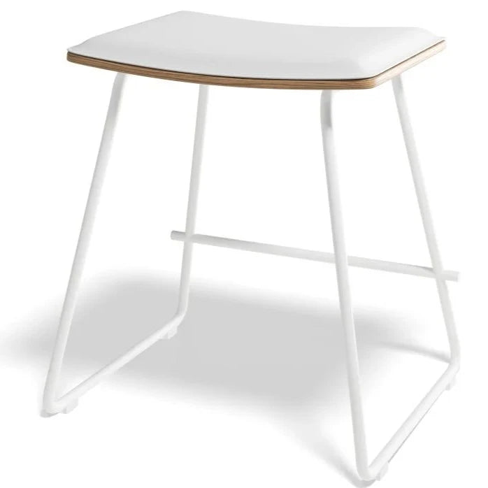 White Padded Seat Steel Base Low Stool