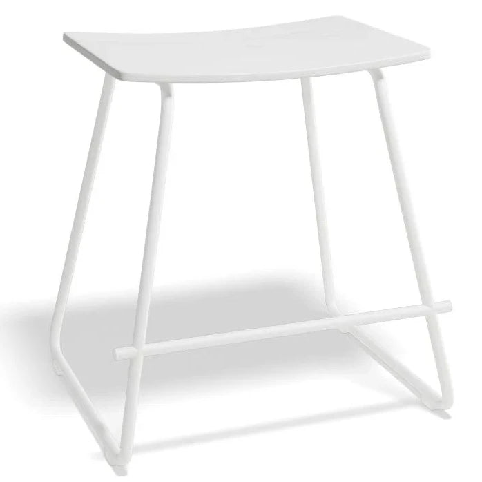 White Wooden Steel Low Stool 47cms