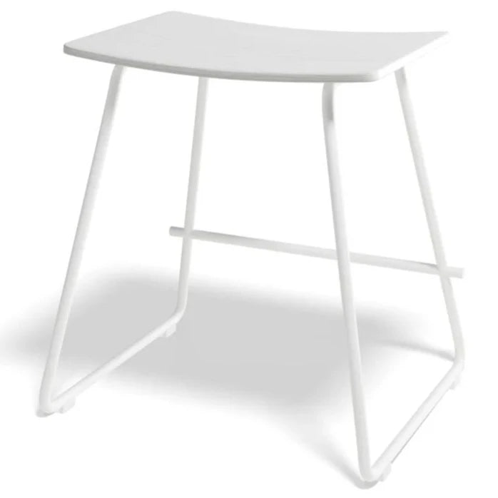 White Wooden Steel Low Stool 47cms