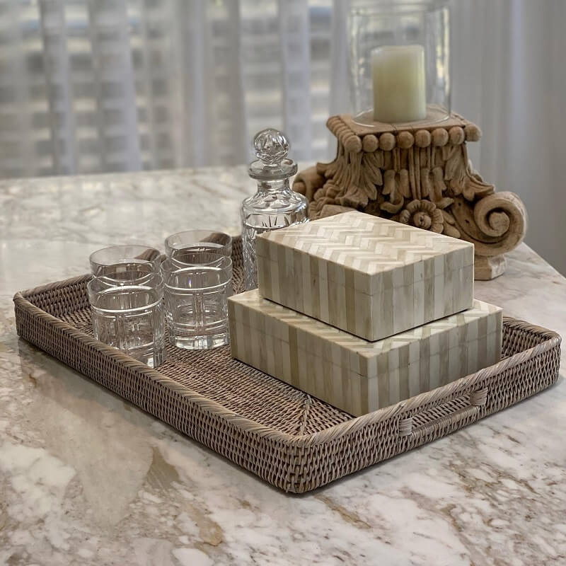 Whitewash Rattan Serving Tray Rectangle (Available in 3 Sizes)