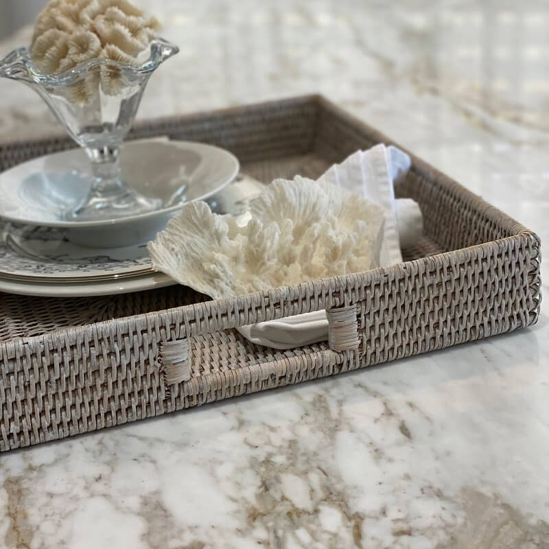 Whitewash Rattan Serving Tray Square (Available in 2 Sizes)