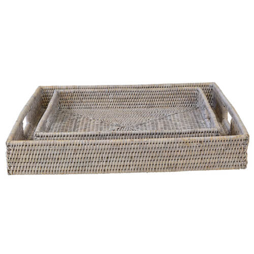 Whitewash Rattan Serving Tray Square (Available in 2 Sizes)