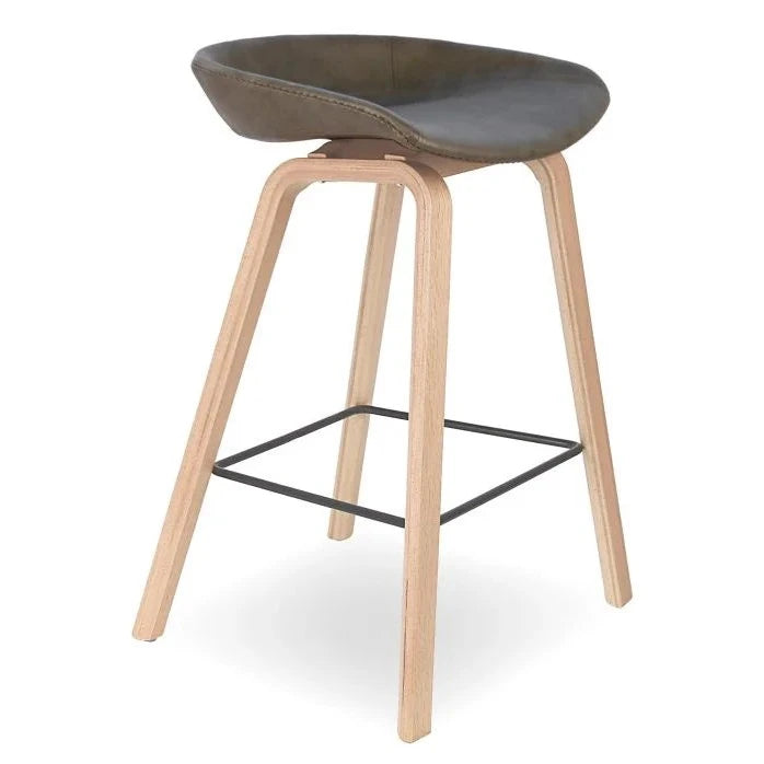 Wholesome Wood Leather Seat High Stool (Available in 3 Colors)