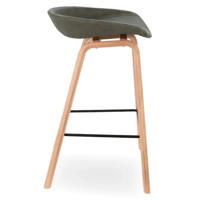 Wholesome Wood Leather Seat High Stool (Available in 3 Colors)