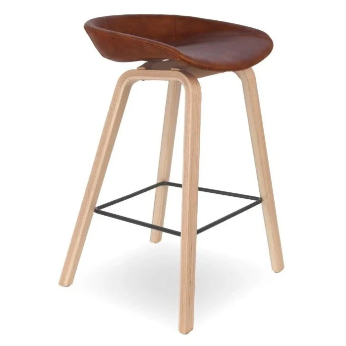 Wholesome Wood Leather Seat High Stool (Available in 3 Colors)