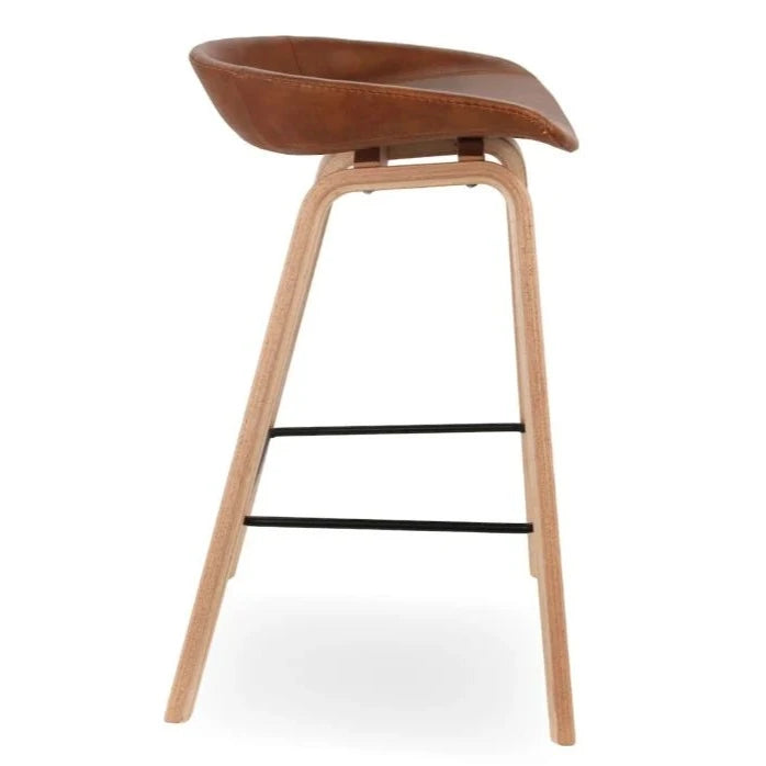 Wholesome Wood Leather Seat High Stool (Available in 3 Colors)