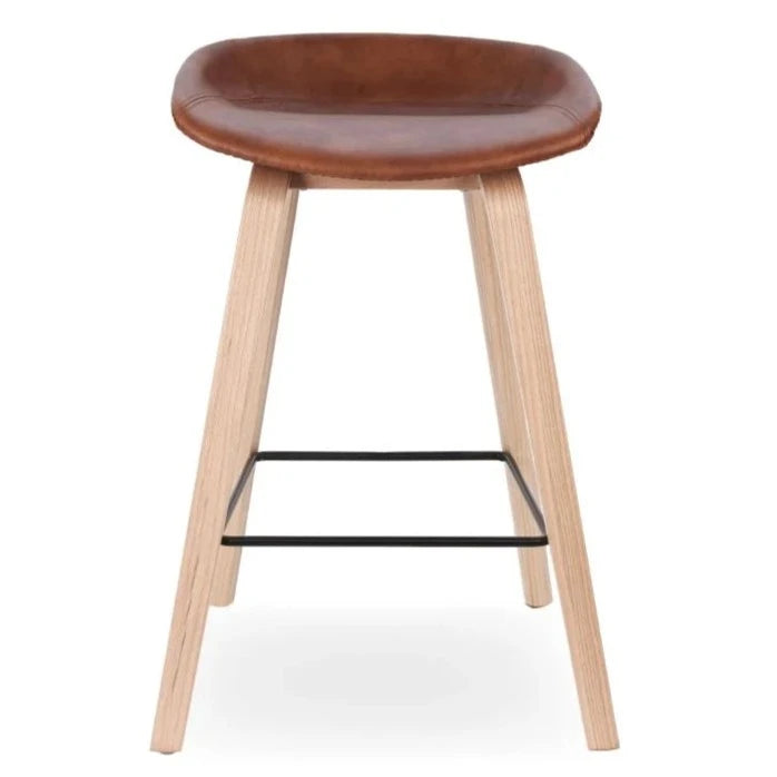 Wholesome Wood Leather Seat High Stool (Available in 3 Colors)