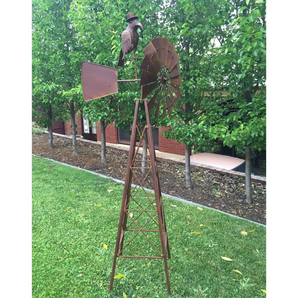 Windmill with Crow Sculpture Garden Decor