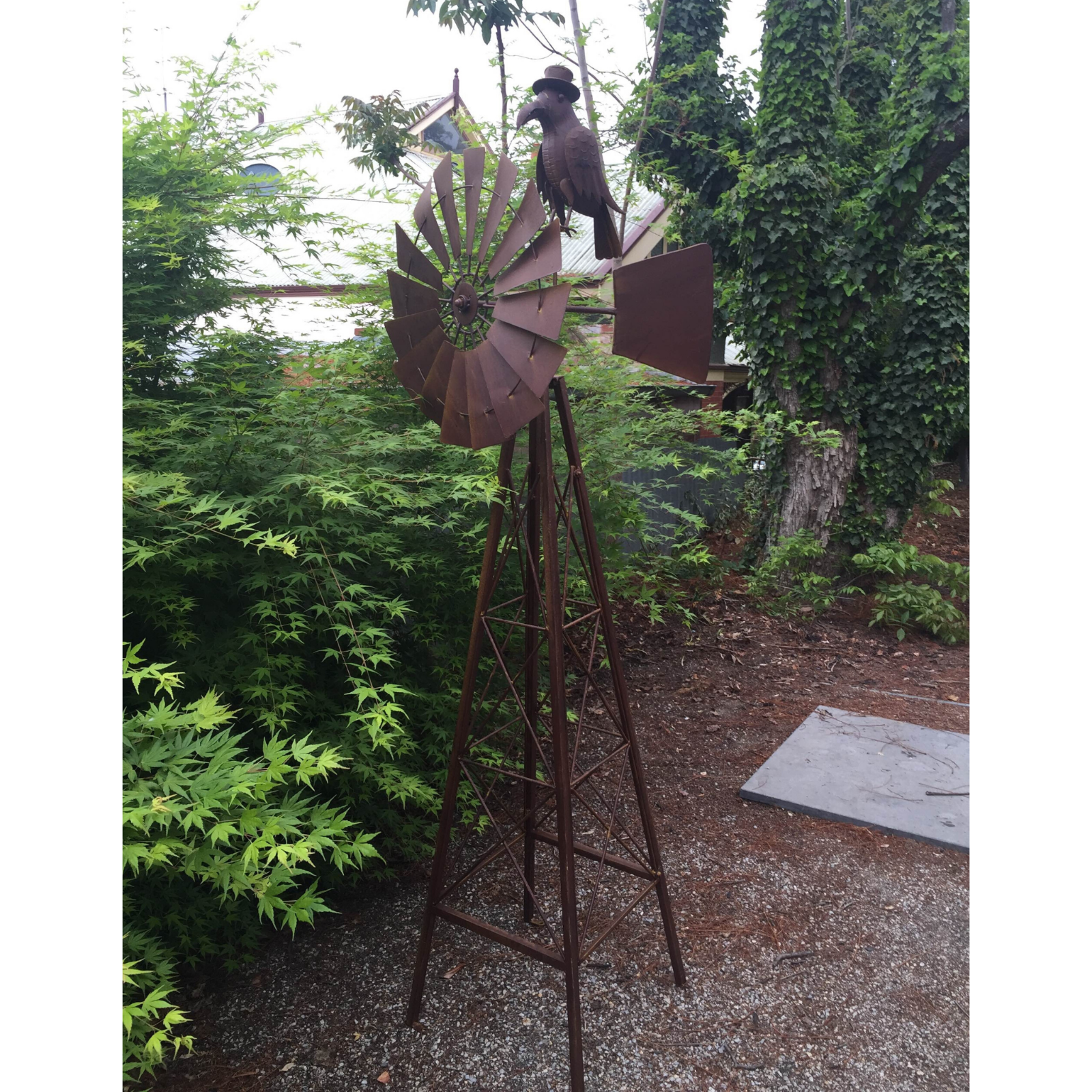 Windmill with Crow Sculpture Garden Decor