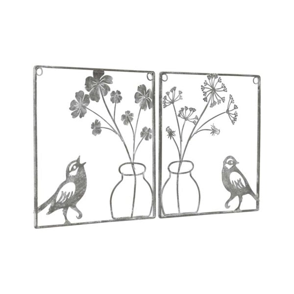 Wire Bird & Flower Vase Wall Decor Set Of 2