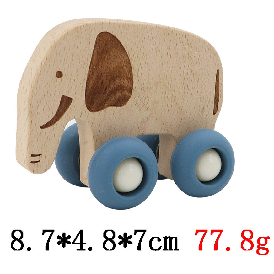 Wooden Animal Pull Toy With Silicone Wheels - Set of 6 (Bulk Buy)