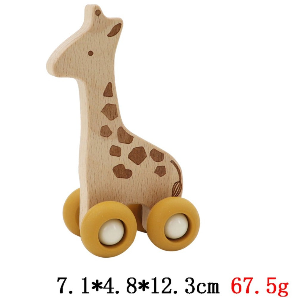 Wooden Animal Pull Toy With Silicone Wheels - Set of 6 (Bulk Buy)