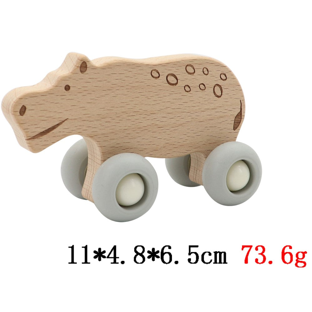 Wooden Animal Pull Toy With Silicone Wheels - Set of 6 (Bulk Buy)