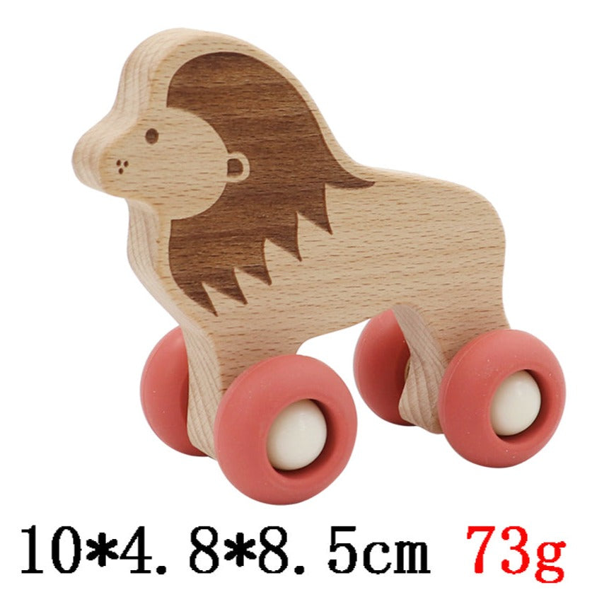 Wooden Animal Pull Toy With Silicone Wheels - Set of 6 (Bulk Buy)