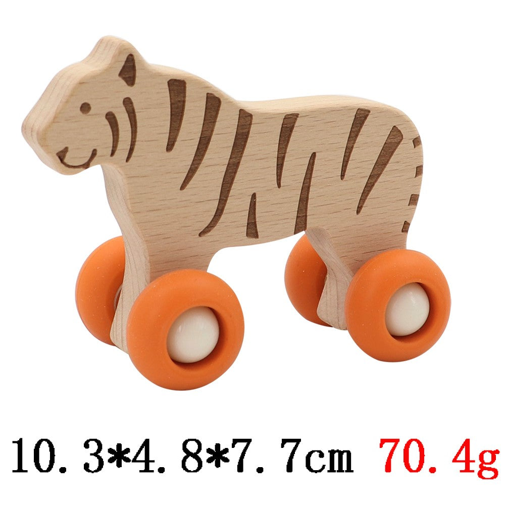 Wooden Animal Pull Toy With Silicone Wheels - Set of 6 (Bulk Buy)