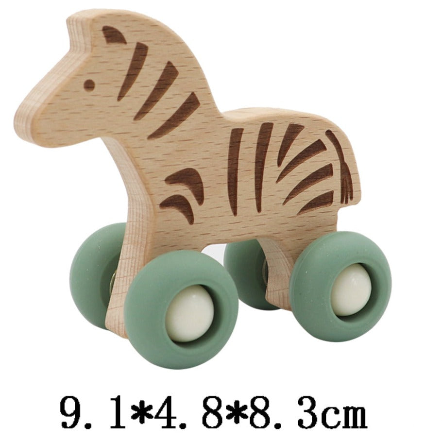 Wooden Animal Pull Toy With Silicone Wheels - Set of 6 (Bulk Buy)