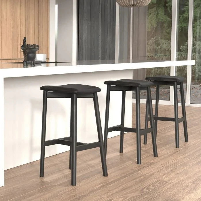 Wooden Black Padded Backless Stool (Available in 2 Sizes)