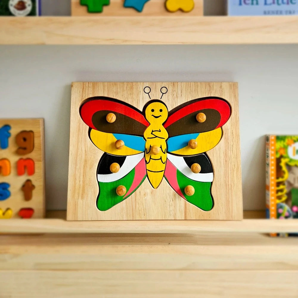 Wooden Butterfly Knob Puzzle - 9 Pieces