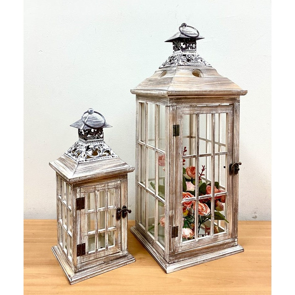 Wooden Candle Holder Lantern - Set of 2