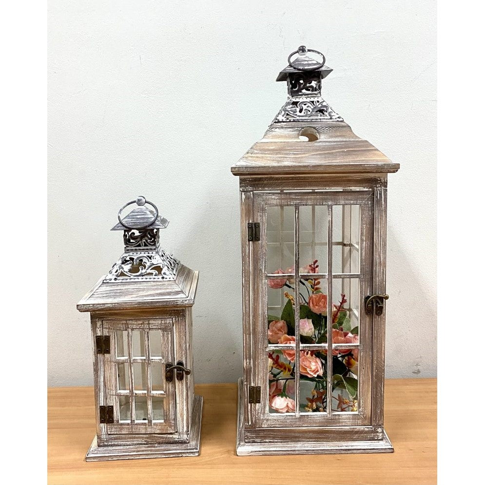 Wooden Candle Holder Lantern - Set of 2