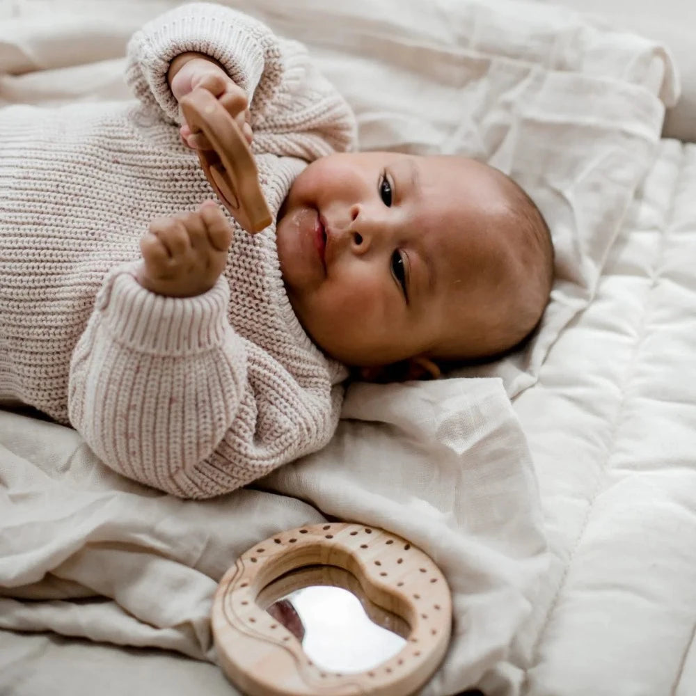 Wooden Candy Rattle and Baby Mirror Set