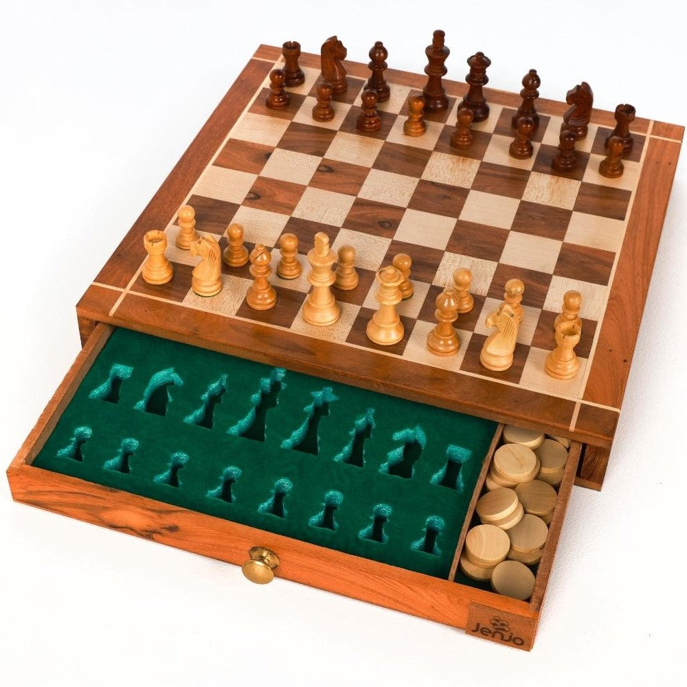 Wooden Chess and Checker Board Set