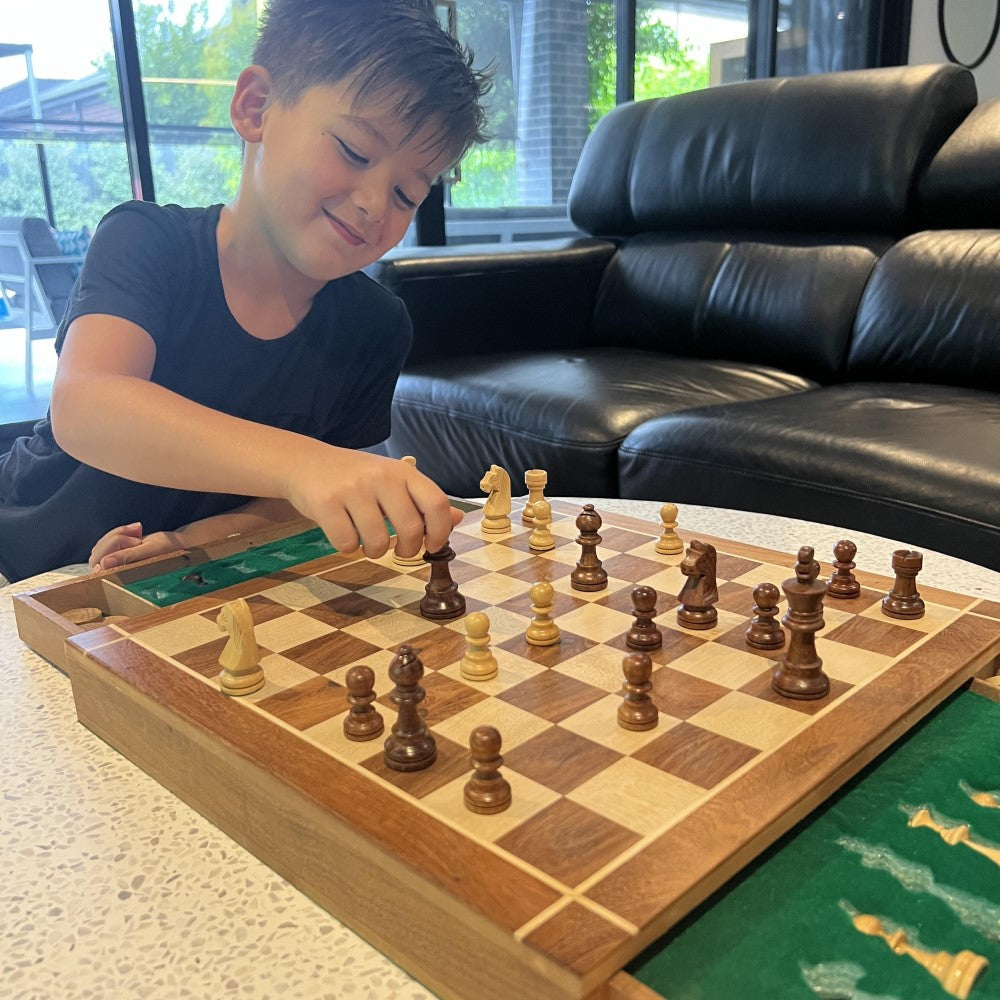 Wooden Chess and Checker Board Set