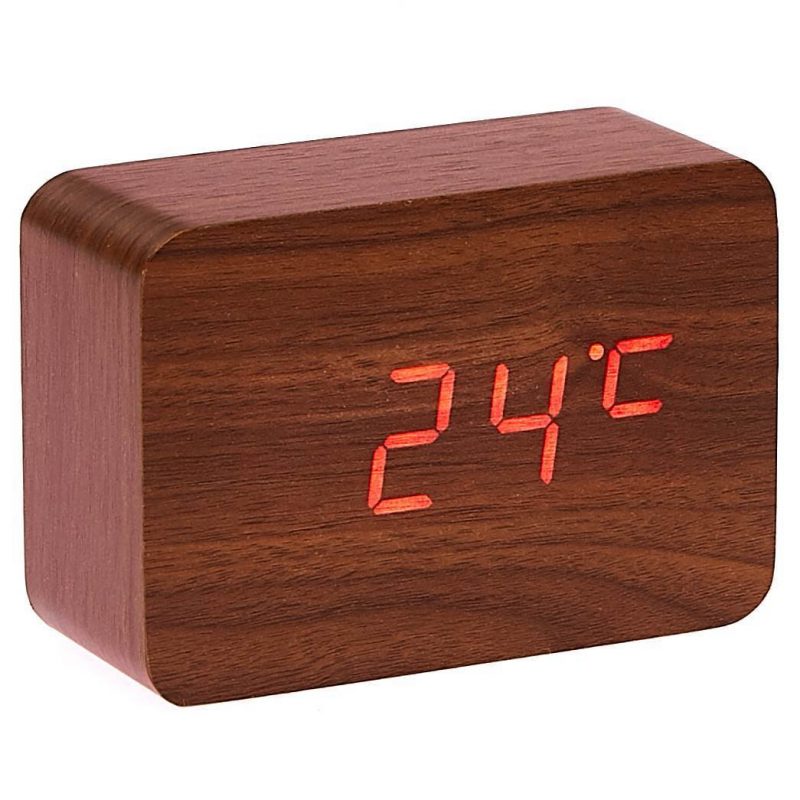 Wooden Cuboid LED Table Clock - Available in 2 Colors