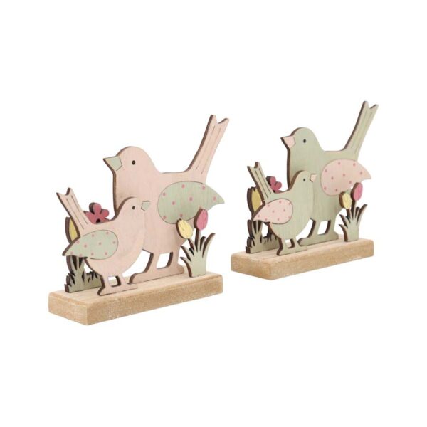 Wooden Glam Bird Family in Garden Set of 2